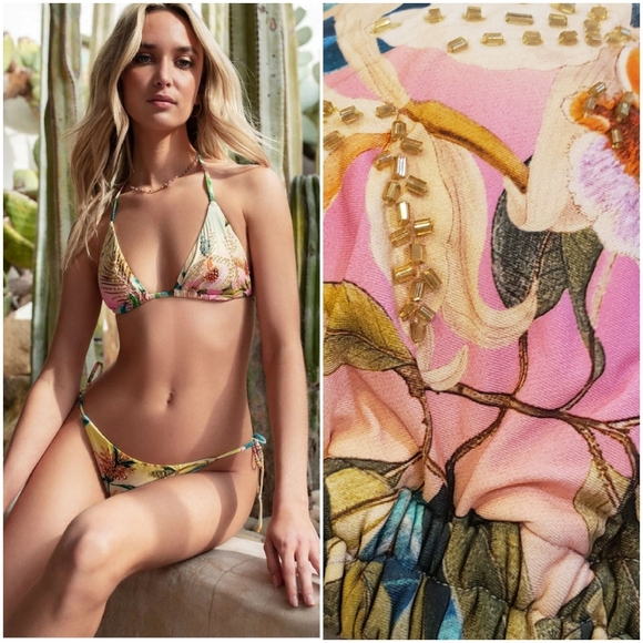 PQ Swim Oasis Embellished Bikini Top D/ Bottom Large - Picture 3 of 14